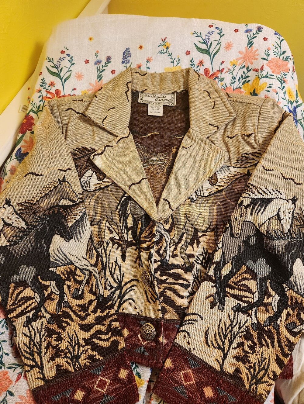 Southwestern Horse-Print Knit Jacket - Tan/Brown